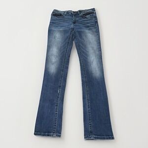 BKE Denim Stella Low Rise Slim Fit Straight Jeans Whiskering Size 31x31.5